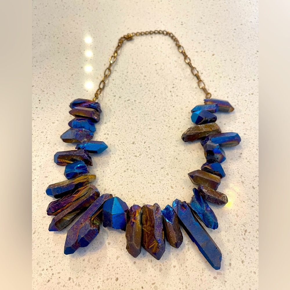 Adjustable length crystal, chrome necklace